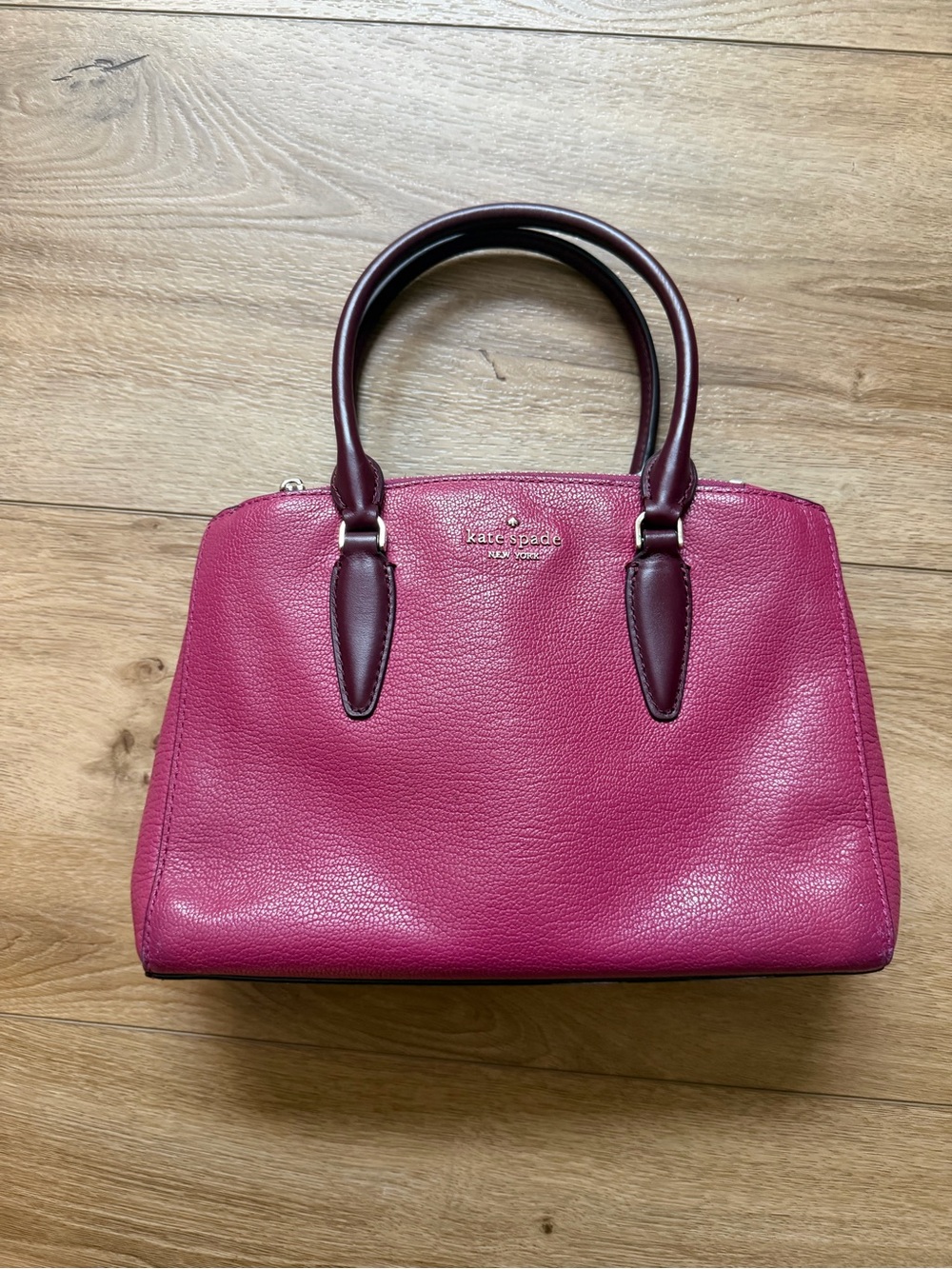 kate spade Magenta Leather Satchel with Burgundy Handles